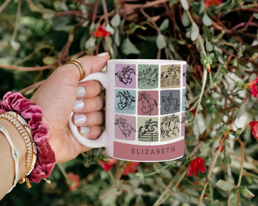 Custom Name Horse Racing Coffee Mug – Personalized Sports Lover Cup – Unique Daily Use Mug for Fans