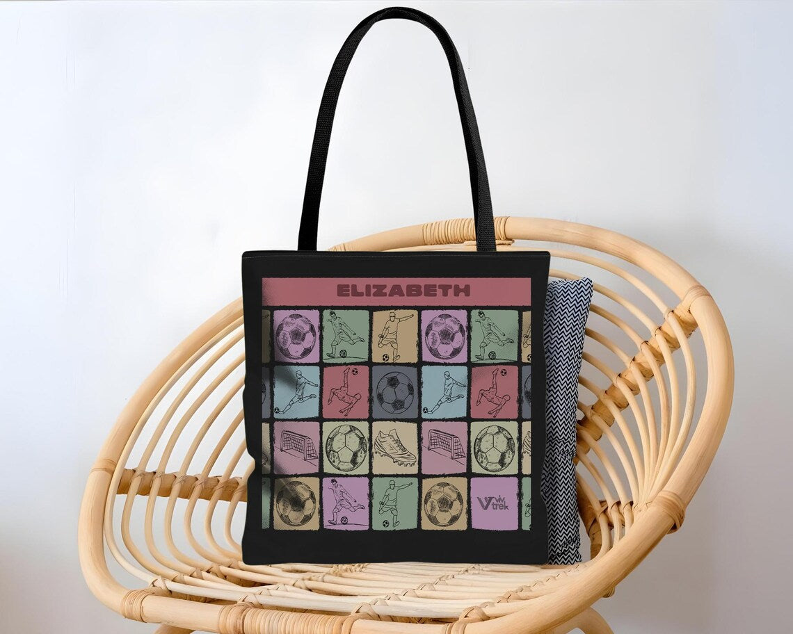 Custom Name Vintage Soccer Tote Bag – Personalized Gift for Boys Girls – Unique Soccer Lover Bag