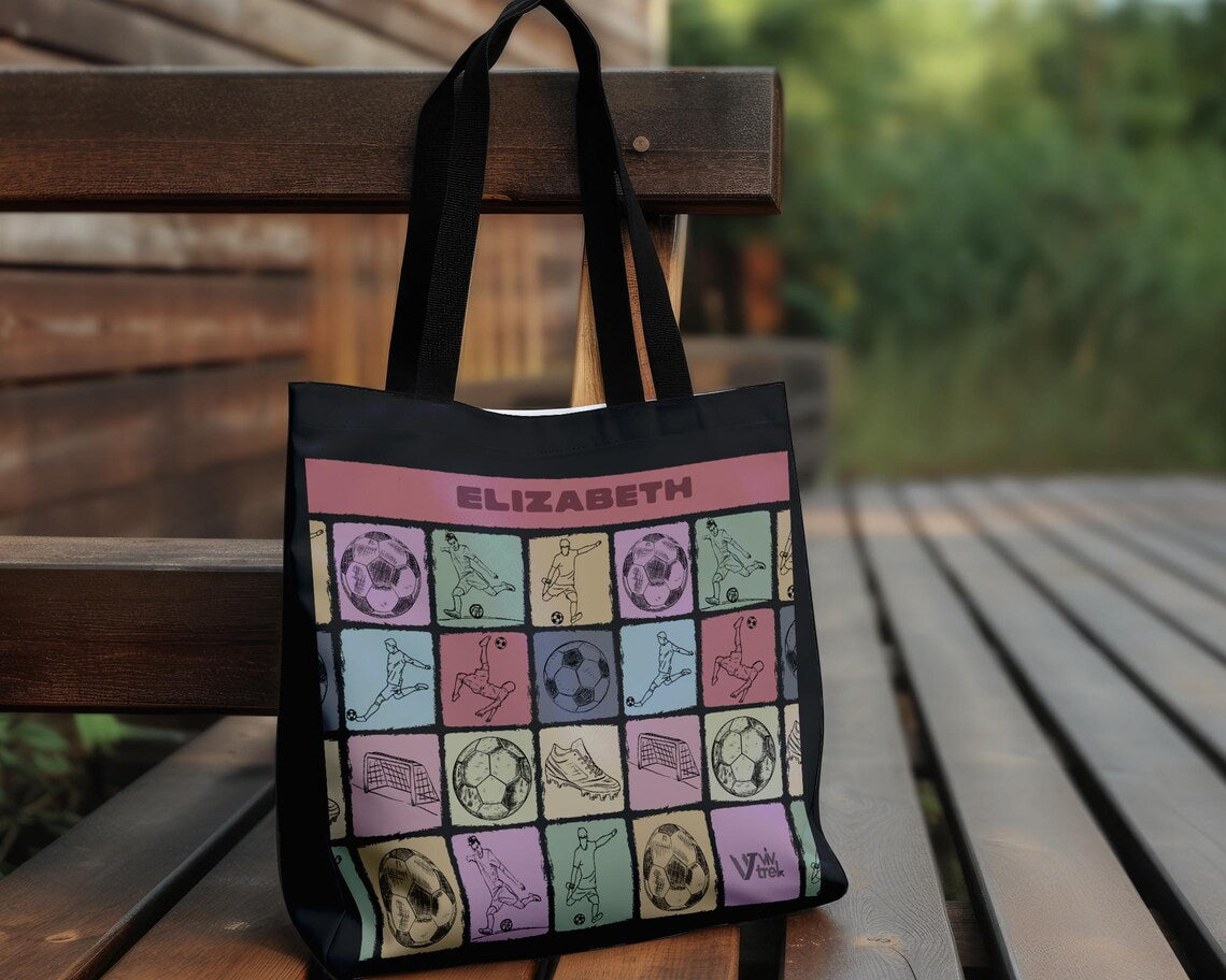Custom Name Vintage Soccer Tote Bag – Personalized Gift for Boys Girls – Unique Soccer Lover Bag