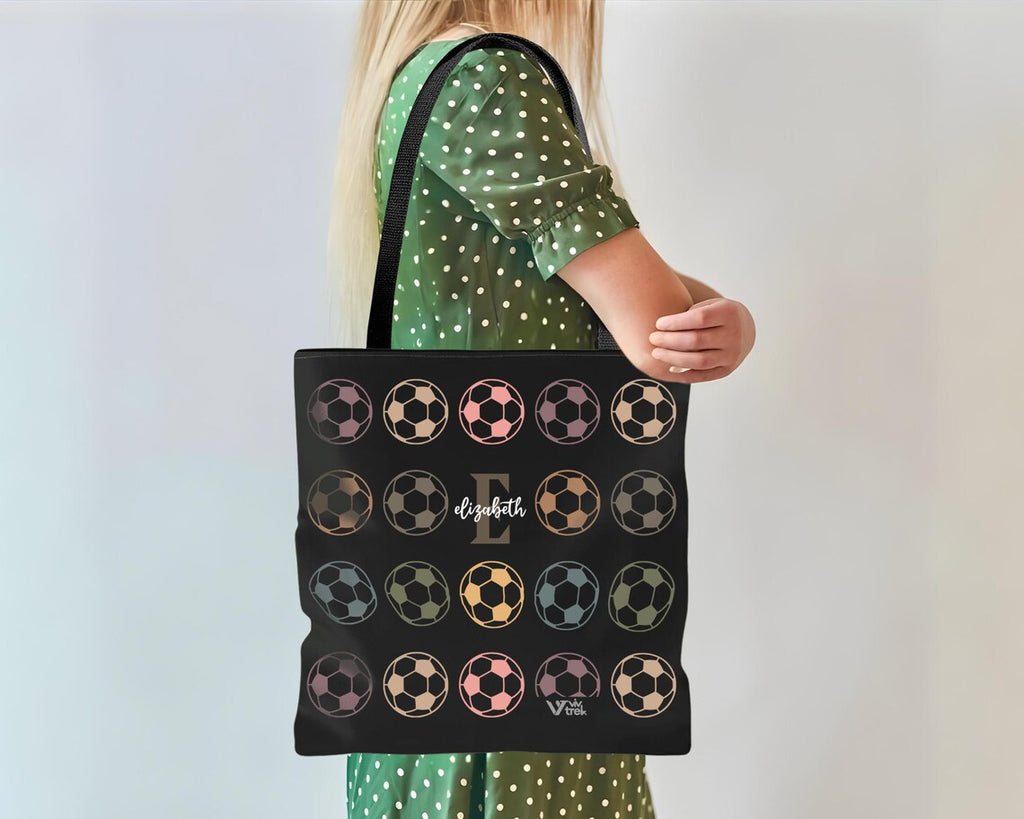Custom Initial Name Soccer Tote Bag – Retro Personalized Gift for Boys Girls – Unique Soccer Lover Bag