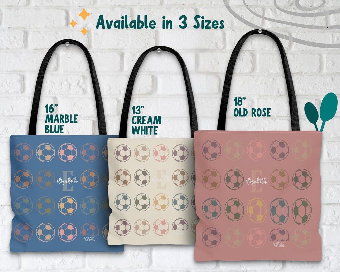 Custom Initial Name Soccer Tote Bag – Retro Personalized Gift for Boys Girls – Unique Soccer Lover Bag