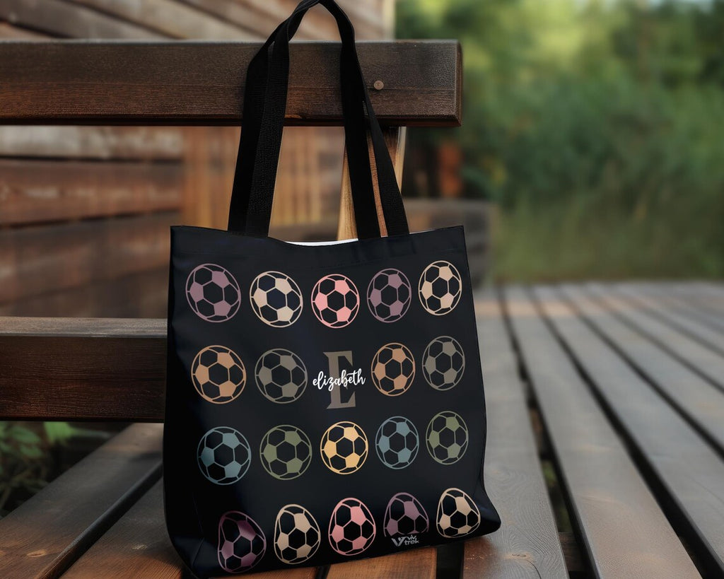 Custom Initial Name Soccer Tote Bag – Retro Personalized Gift for Boys Girls – Unique Soccer Lover Bag