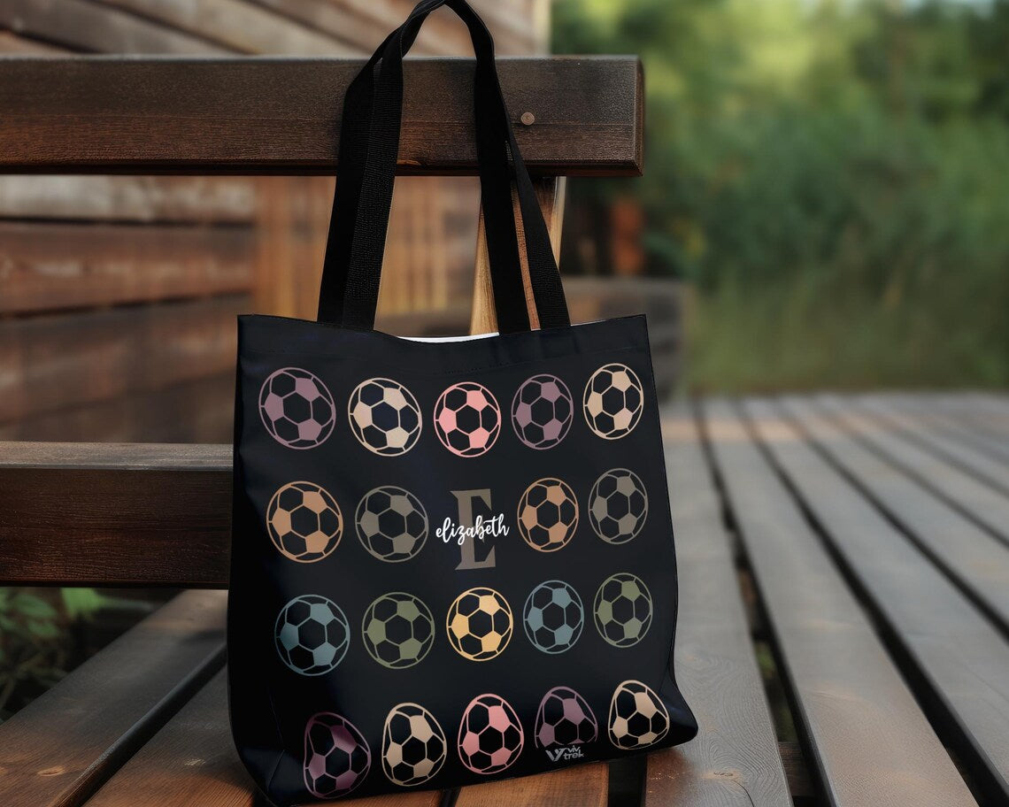 Custom Initial Name Soccer Tote Bag – Retro Personalized Gift for Boys Girls – Unique Soccer Lover Bag