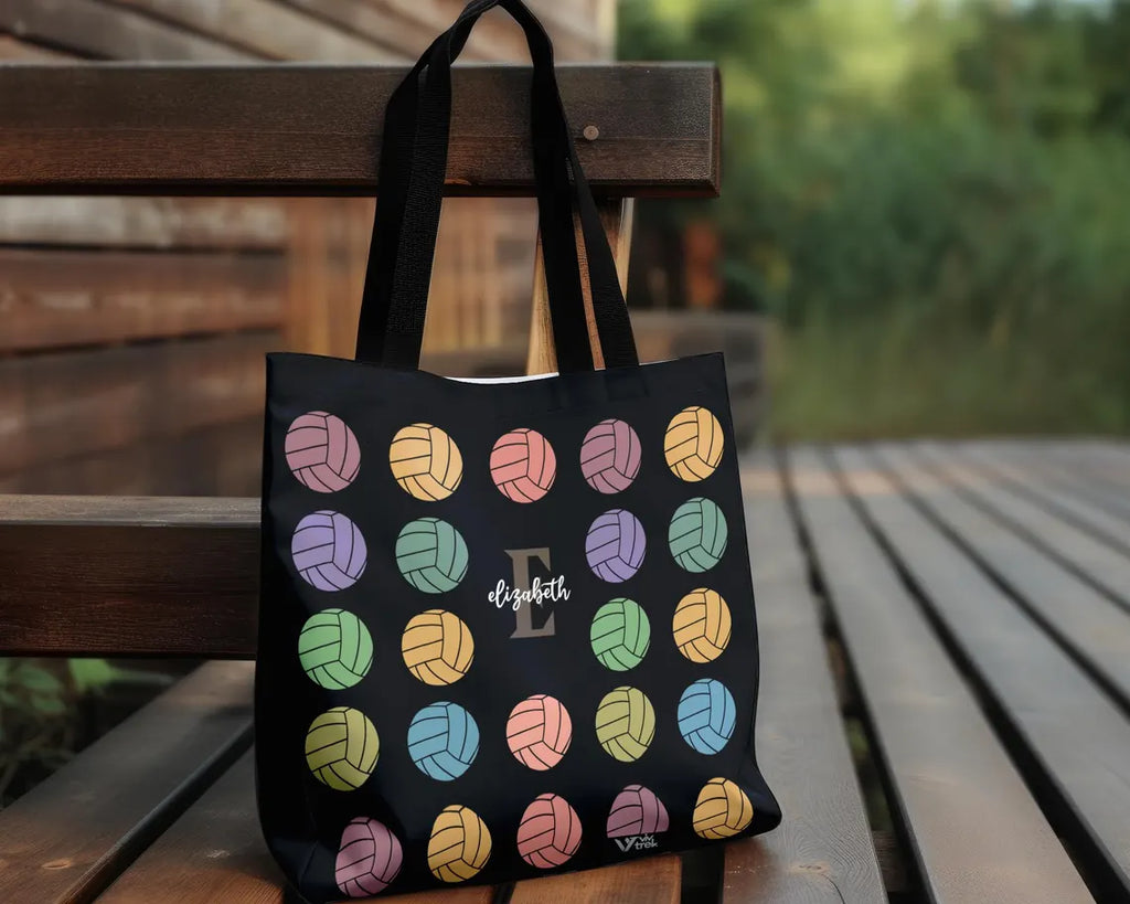 Custom Initial Name Volleyball Tote Bag – Retro Personalized Lover Gift – Vintage Sports Player Travel Bag