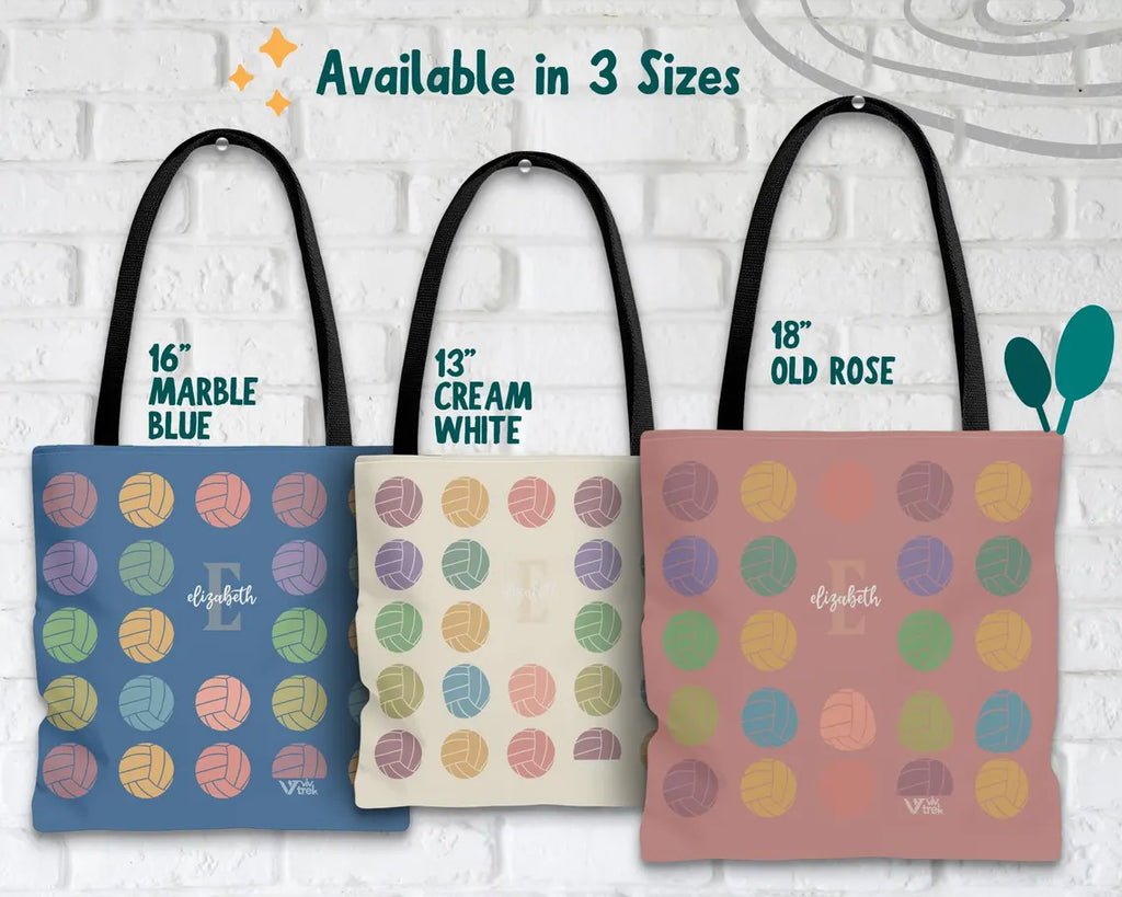 Custom Initial Name Volleyball Tote Bag – Retro Personalized Lover Gift – Vintage Sports Player Travel Bag