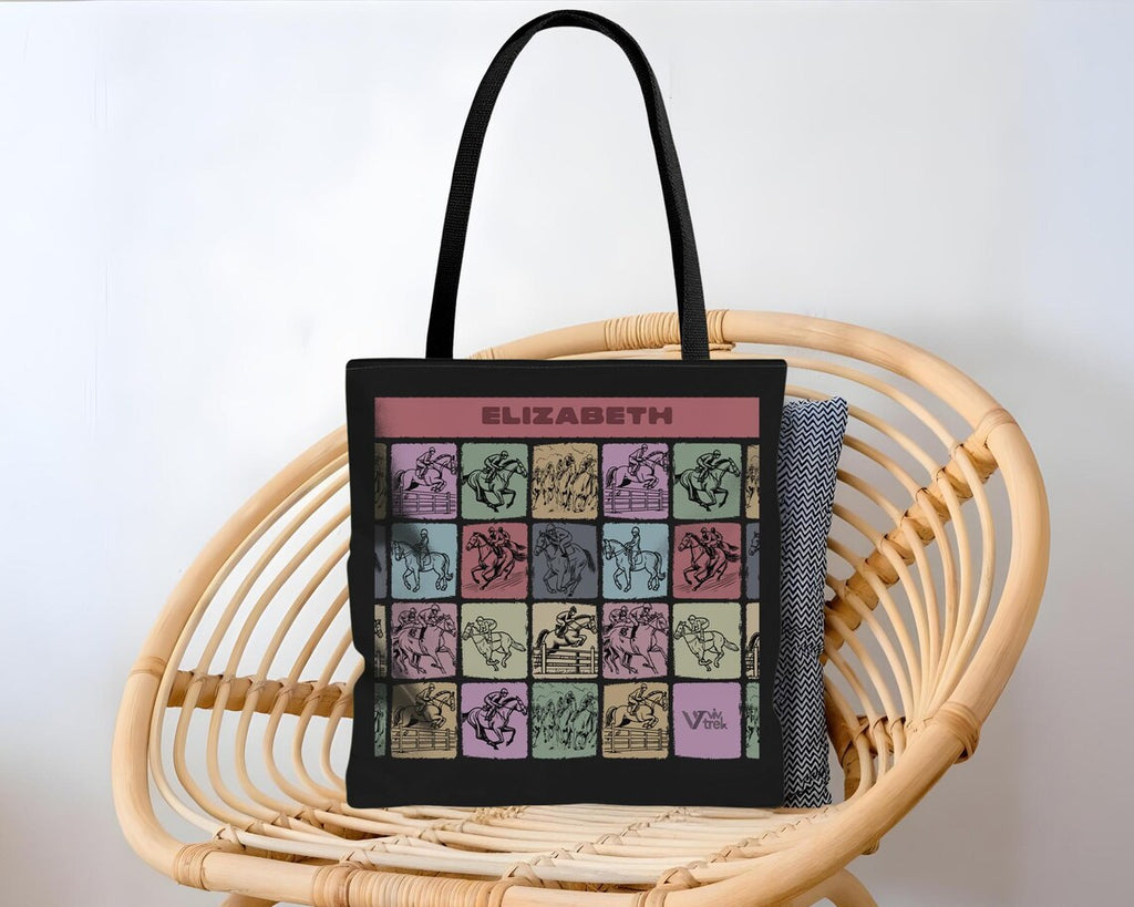 Custom Name Horse Racing Tote Bag – Vintage Personalized Sports Bag – Retro Racing Lover Gift