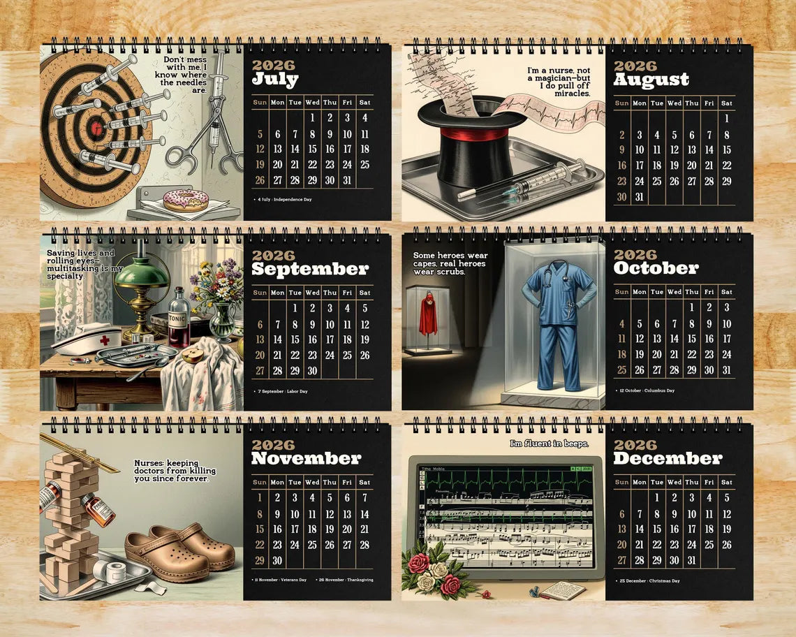 Nurse 2026 Desk Calendar | Funny Medical Planner RN Student Gift