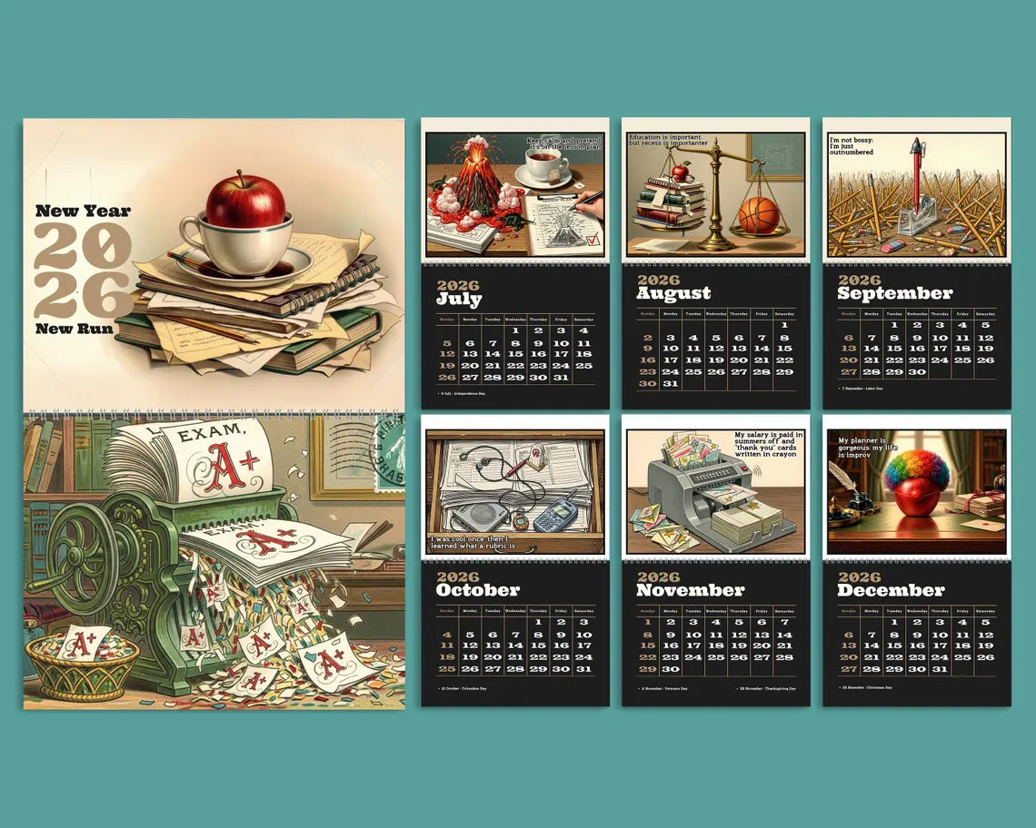 Teacher 2026 Wall Calendar | Academic Planner Classroom Decor Gift