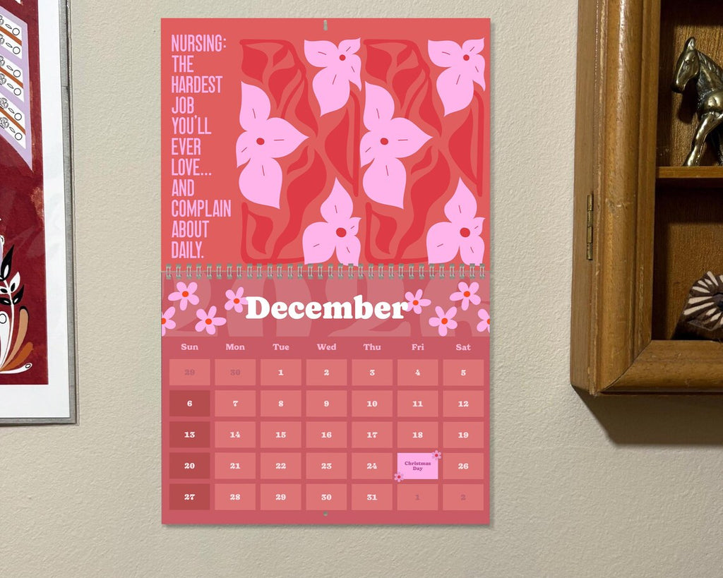 Sarcastic Nurse Calendar 2026 | Funny Floral Wall Planner Gift for Medical Staff