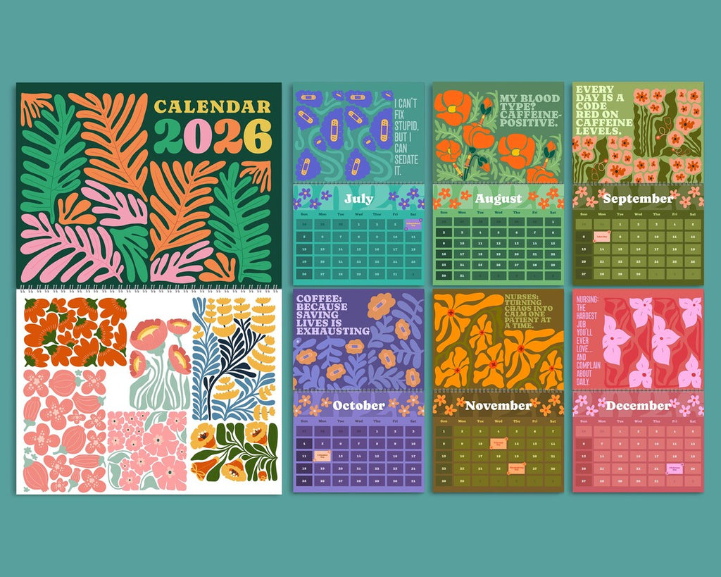 Sarcastic Nurse Calendar 2026 | Funny Floral Wall Planner Gift for Medical Staff