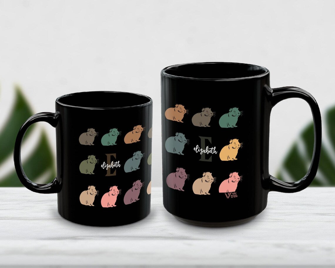 Guinea Pig Custom Initial Name Mug – Personalized Pet Owner Gift Under $25, Adorable Small Animal Coffee Cup ☕🐹