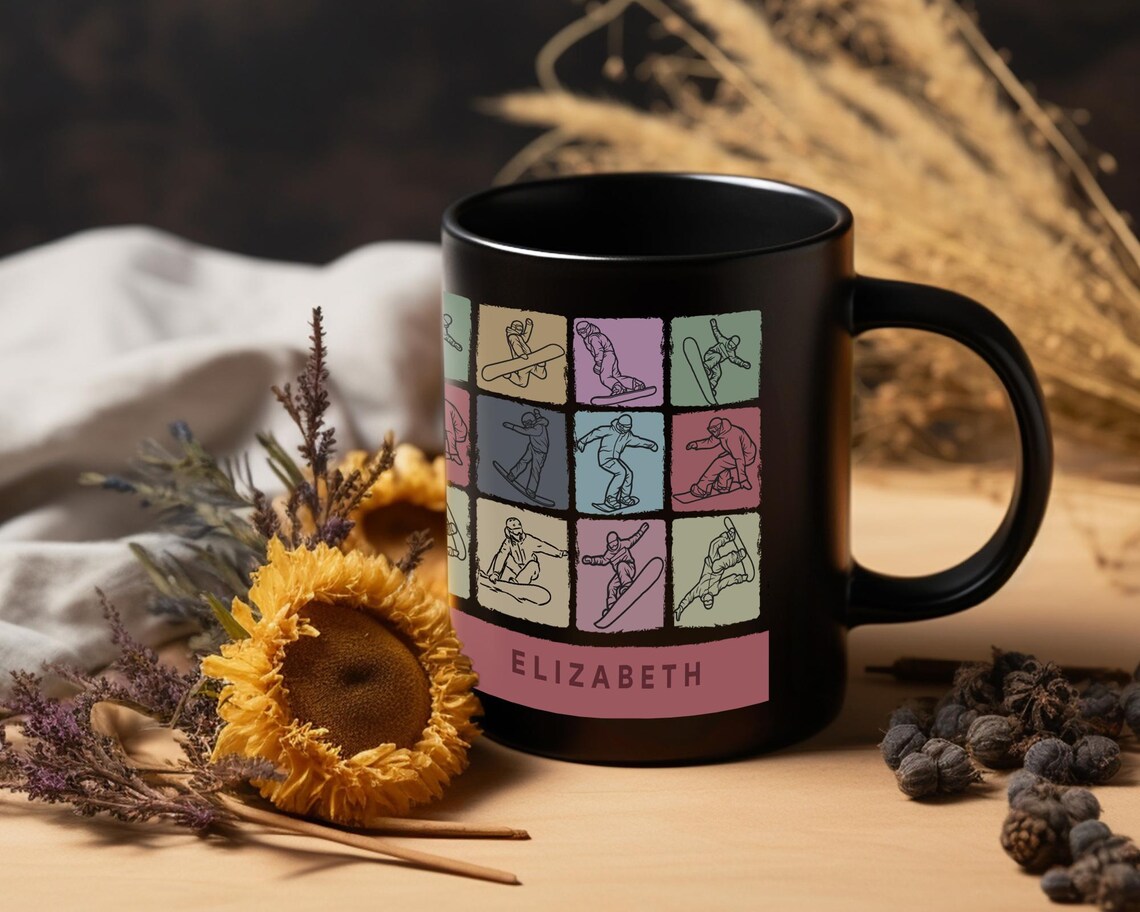 Snowboarding Personalized Name Coffee Mug - Custom Name Mug Gift for Snowboarder - Winter Sports Coffee Cup Extreme Sports Enthusiast