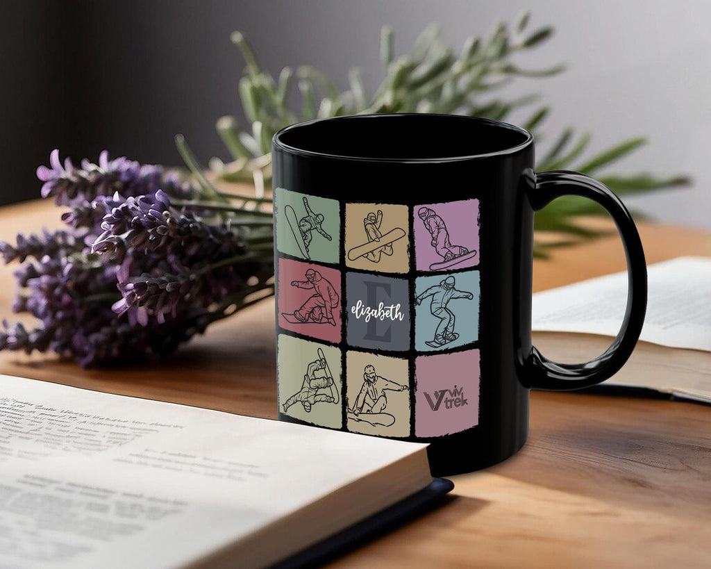 Snowboarding Initial Personalized Name Coffee Mug - Custom Name Mug Gift for Snowboarder - Winter Sports Coffee Cup Adventure Gift
