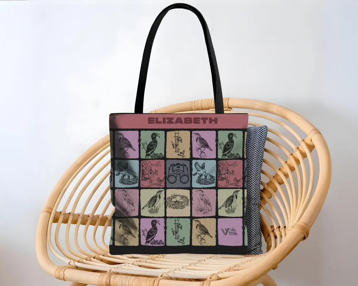 Personalized Birdwatcher Custom Name Tote Bag - Nature Lover Gift Wildlife Observer Eco Reusable Shopping Bag