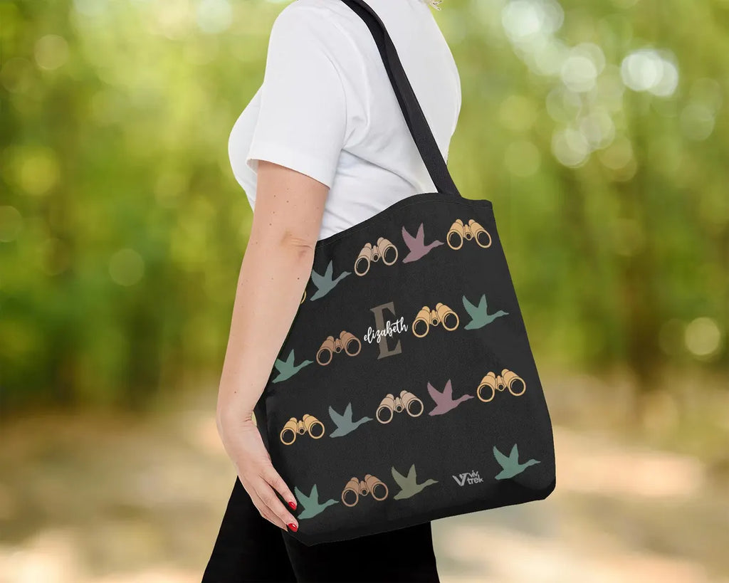 Personalized Birdwatcher Custom Initial Name Tote Bag - Bird Lover Gift Outdoor Adventure Eco Reusable Shopping Bag