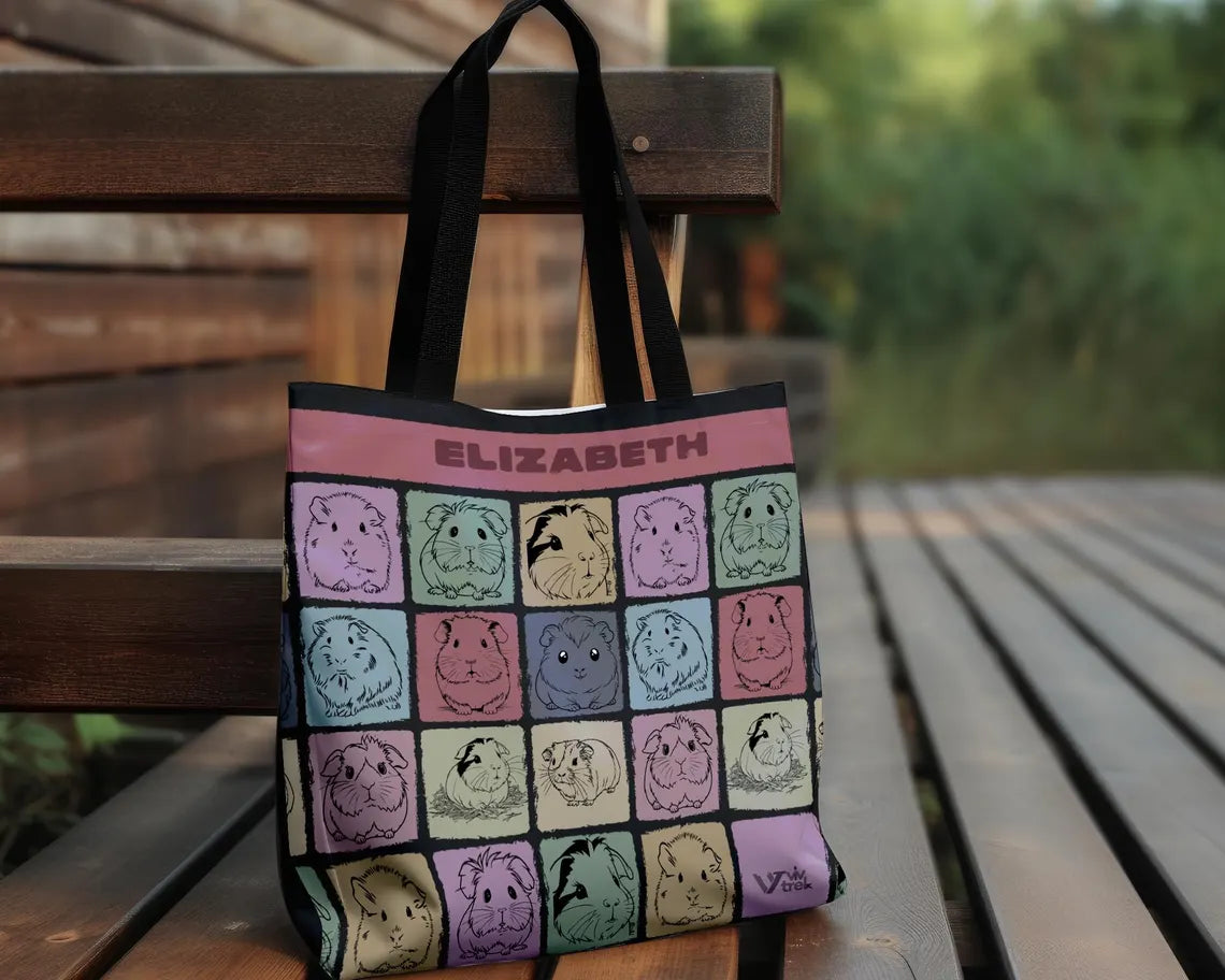 Custom Name Guinea Pig Tote Bag – Personalized Pet Lover Gift Under $25, Vintage Retro Shopper for Animal Fans 🐹🛍️