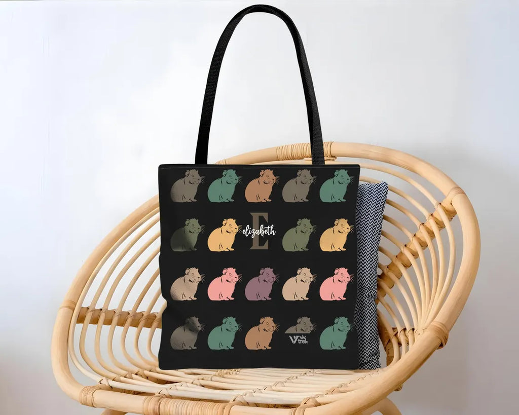 Guinea Pig Custom Initial Name Tote Bag – Personalized Pet Lover Gift Under $25, Vintage Retro Shopper 🐹🛍️