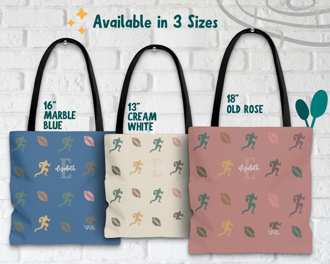 Custom Name Initial Rugby Lover Tote Bag - Retro Personalized Rugby Fan Gift - Vintage Sports Cozy Rugby Player Team Carry Bag