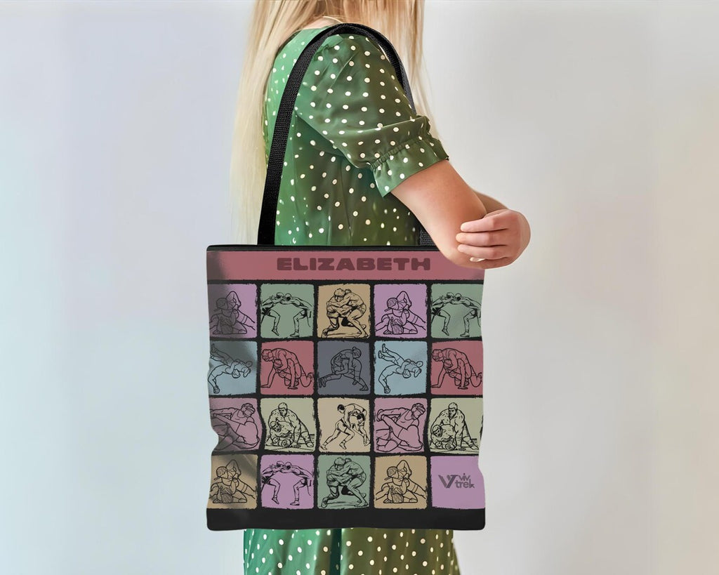 Custom Name Wrestling Tote Bag - Vintage Personalized Wrestler Gift - Retro Sports Lover Unique Wrestling Fan Gym Tote