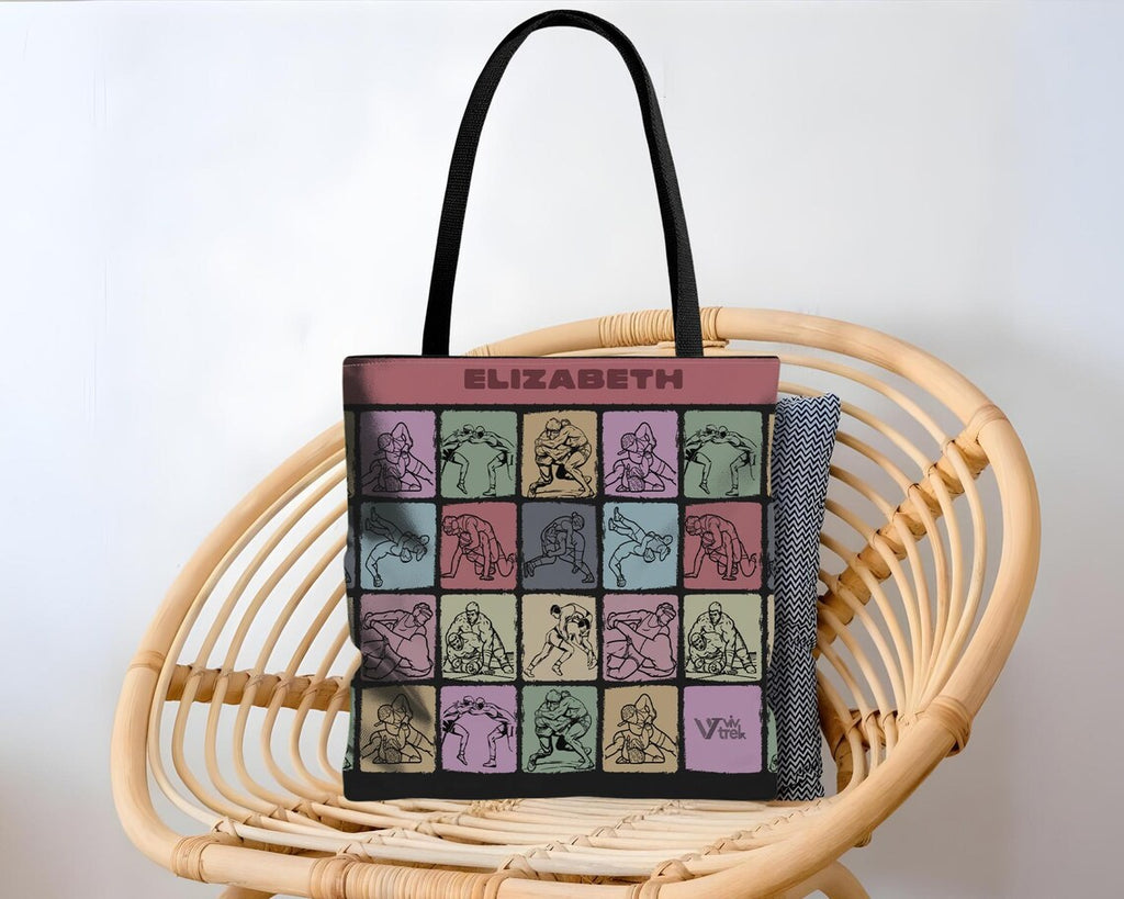 Custom Name Wrestling Tote Bag - Vintage Personalized Wrestler Gift - Retro Sports Lover Unique Wrestling Fan Gym Tote