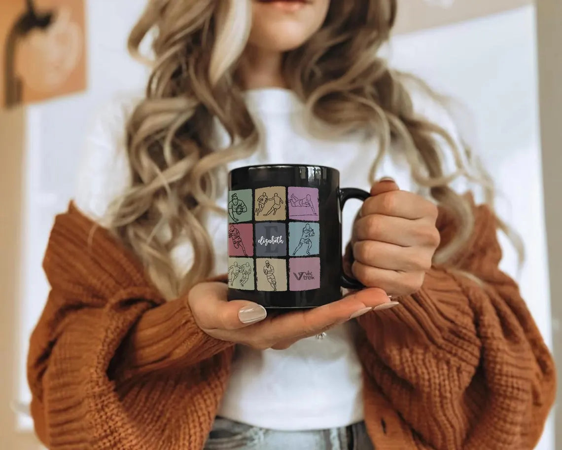 Personalized Name Initial Rugby Mug - Custom Rugby Lover Cup - Vintage Sports Fan Drinkware Unique Rugby Player Gift Retro