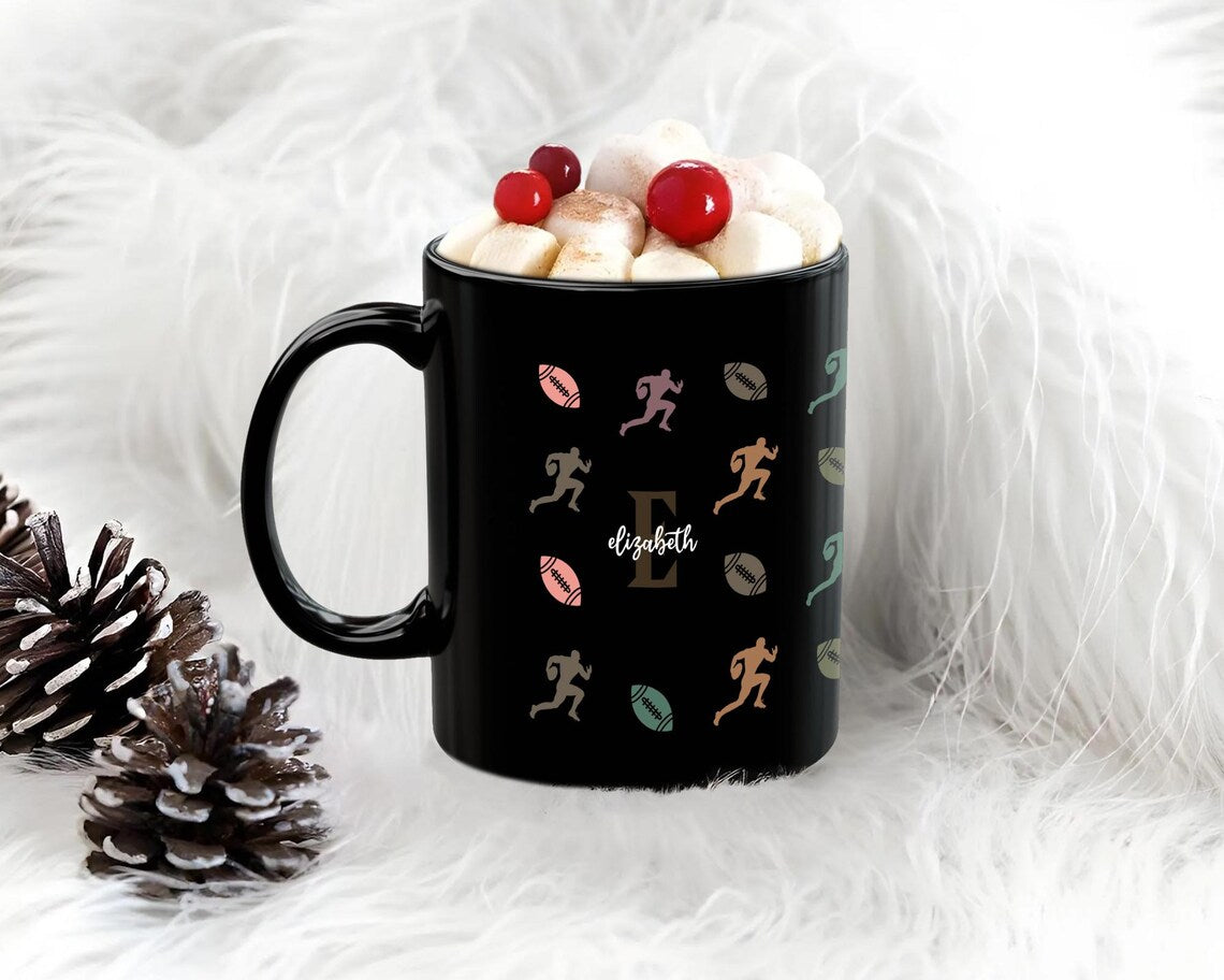 Initial Custom Name Rugby Mug - Personalized Sports Cup - Retro Rugby Lover Gift - Vintage Player Drinkware Coffee Mug for Athletes