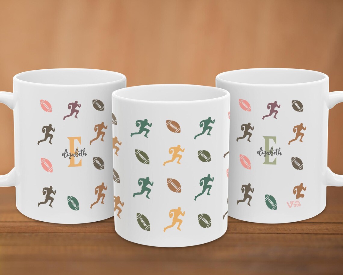 Initial Custom Name Rugby Mug - Personalized Sports Cup - Retro Rugby Lover Gift - Vintage Player Drinkware Coffee Mug for Athletes