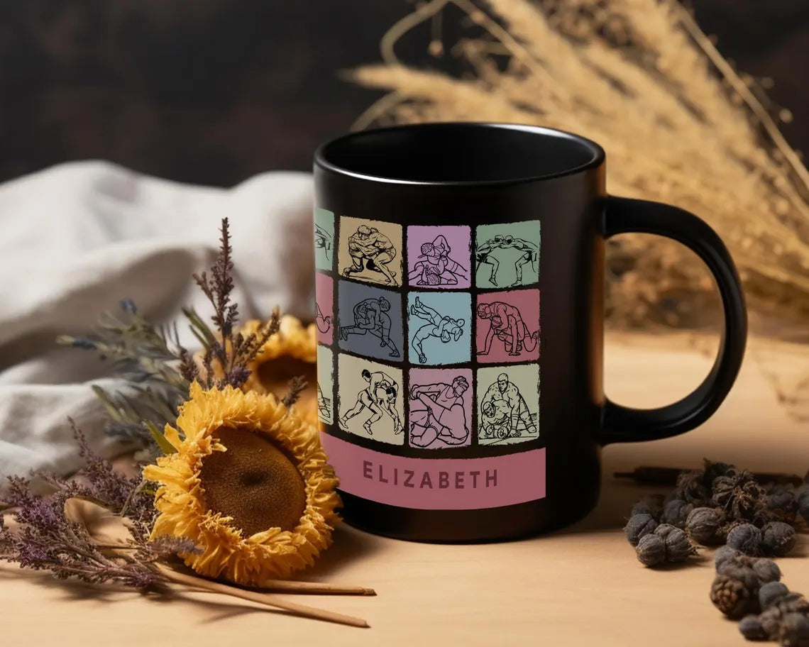 Custom Name Wrestling Mug - Vintage Personalized Wrestler Gift - Retro Sports Lover Cup Unique Athlete Drinkware