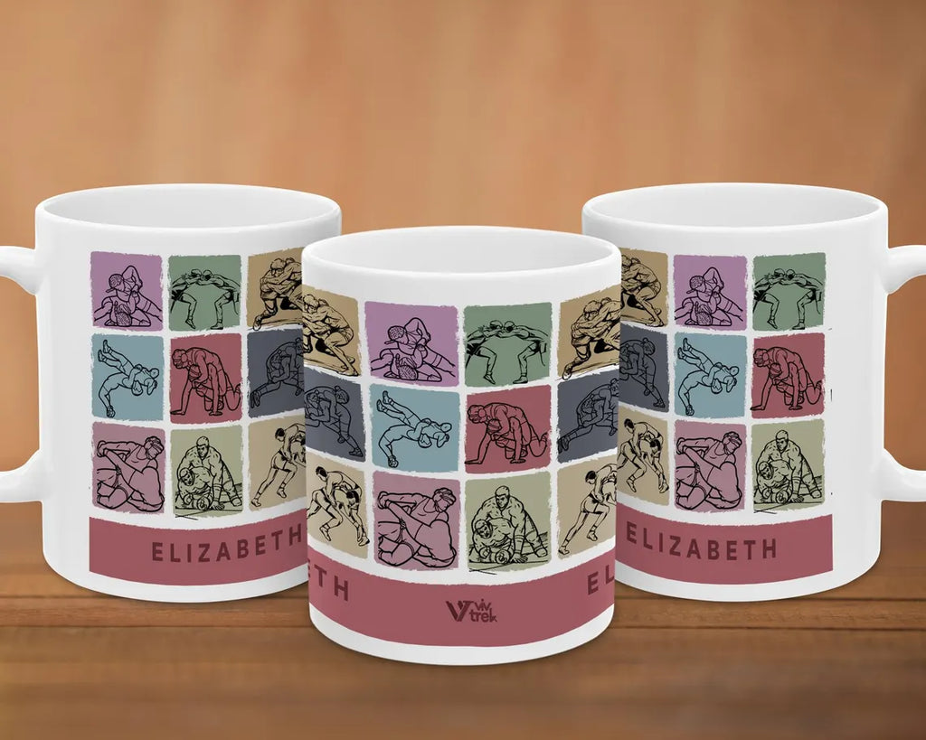 Custom Name Wrestling Mug - Vintage Personalized Wrestler Gift - Retro Sports Lover Cup Unique Athlete Drinkware