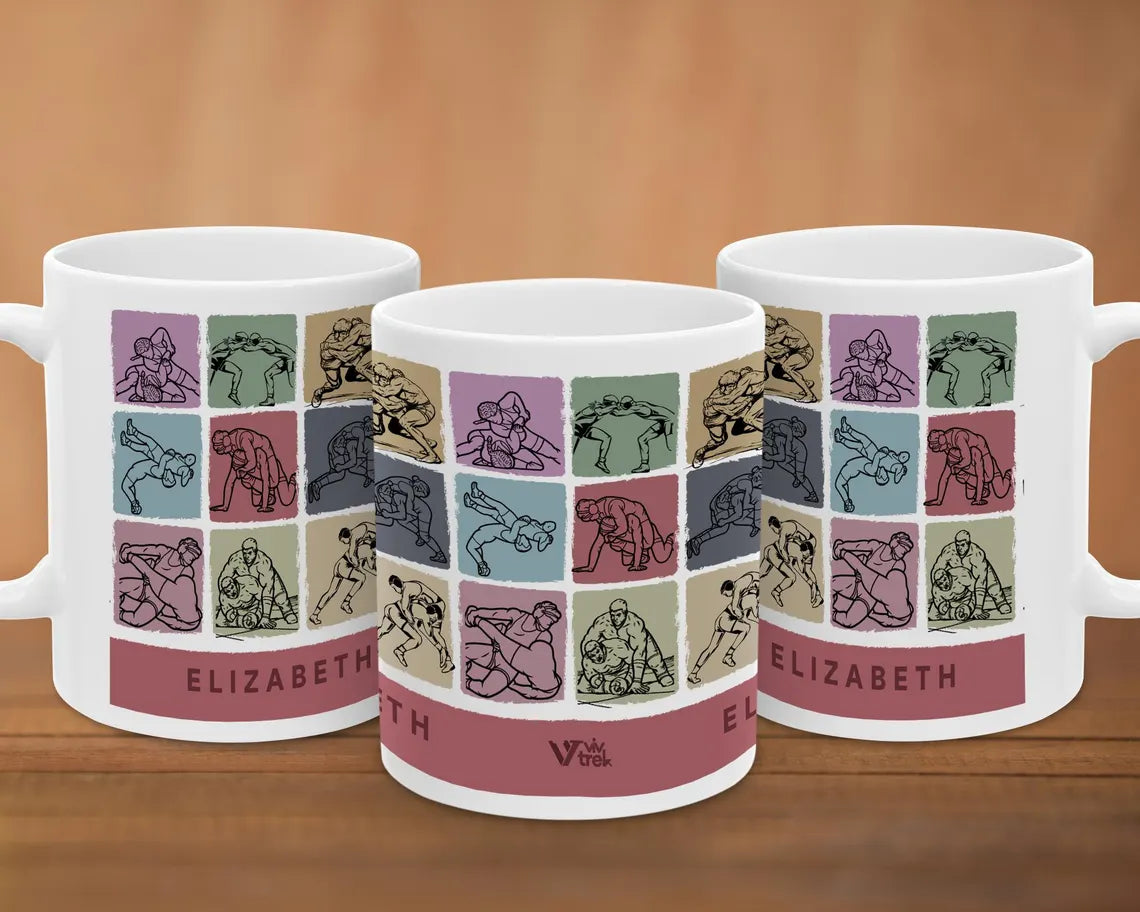 Custom Name Wrestling Mug - Vintage Personalized Wrestler Gift - Retro Sports Lover Cup Unique Athlete Drinkware