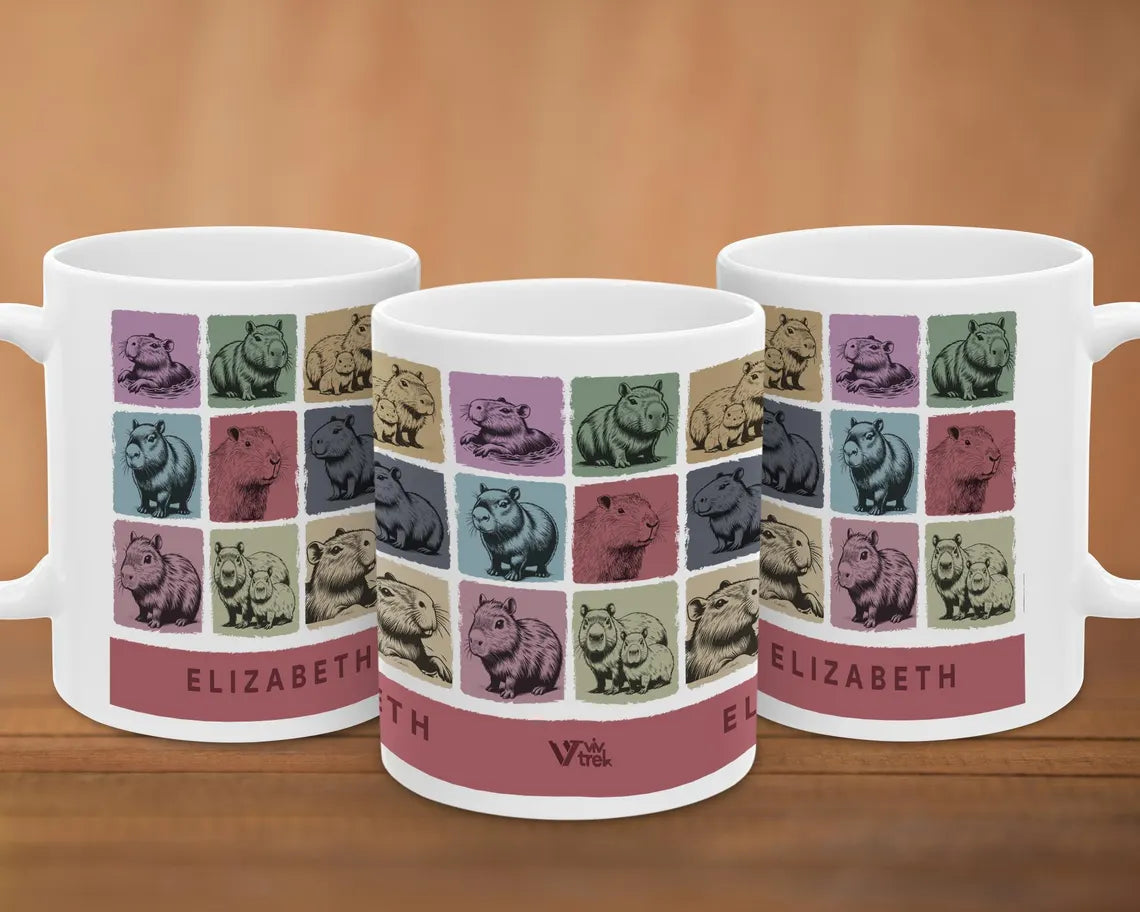 Custom Name Capybara Mug – Vintage Personalized Animal Lover Cup – Retro Rodent Coffee Mug