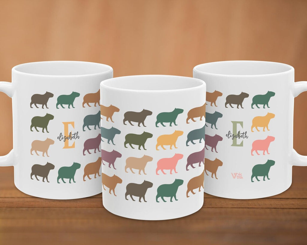 Custom Initial Name Capybara Mug – Personalized Vintage Animal Cup – Retro Rodent Lover Gift