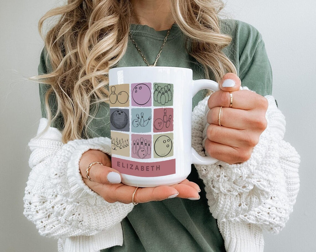Custom Name Bowling Coffee Mug Gift | Personalized Striking Pin Design | Cozy Player Present | Unique Sports Team Mug