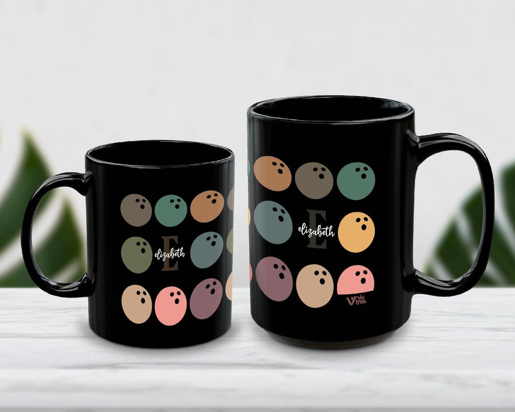 Retro Custom Name Initial Bowling Coffee Mug Gift | Personalized Pin Design | Cozy Player Cup | Unique Sport Lover Present