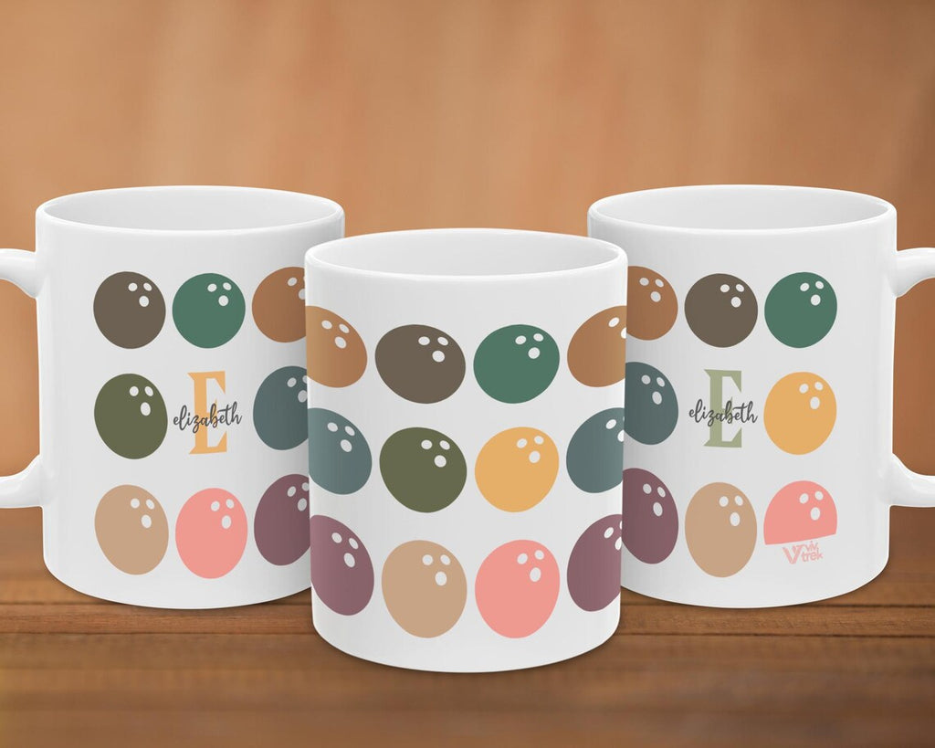 Retro Custom Name Initial Bowling Coffee Mug Gift | Personalized Pin Design | Cozy Player Cup | Unique Sport Lover Present