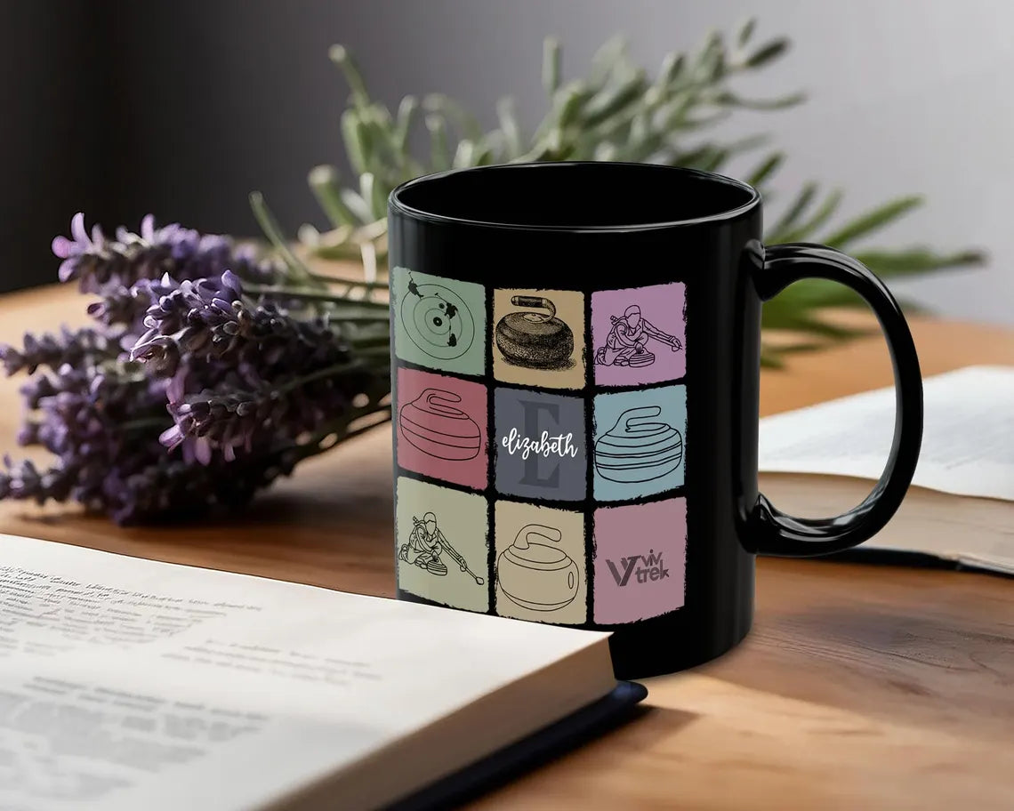 Custom Initial Name Curling Mug – Vintage Personalized Sports Gift Under $25 for Curlers & Team Players ☕🥌