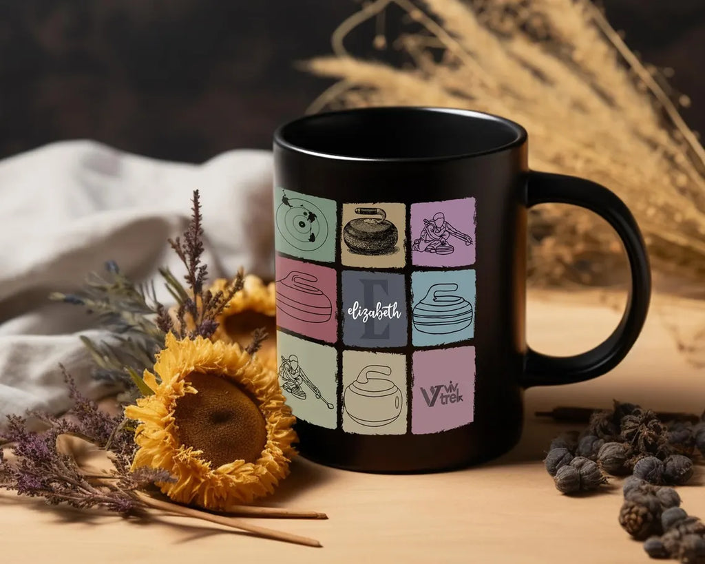 Custom Initial Name Curling Mug – Vintage Personalized Sports Gift Under $25 for Curlers & Team Players ☕🥌