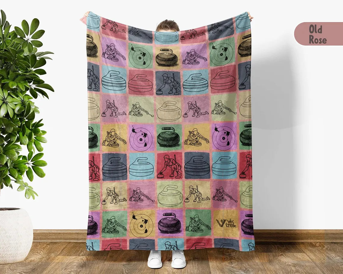 Vintage Curling Blanket – Cozy Retro Throw Under $50, Unique Sports Gift for Curling Lovers & Game Night 🥌🧣