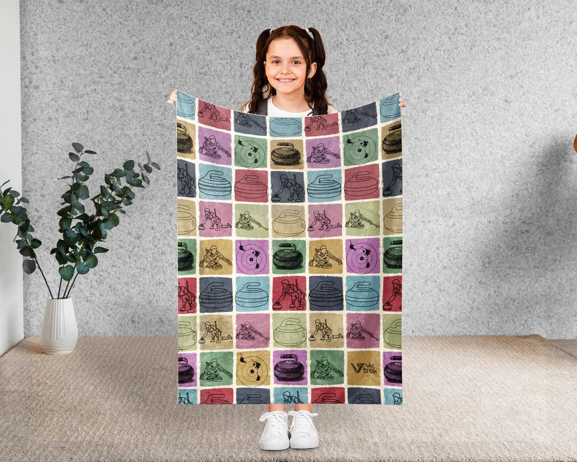 Vintage Curling Blanket – Cozy Retro Throw Under $50, Unique Sports Gift for Curling Lovers & Game Night 🥌🧣
