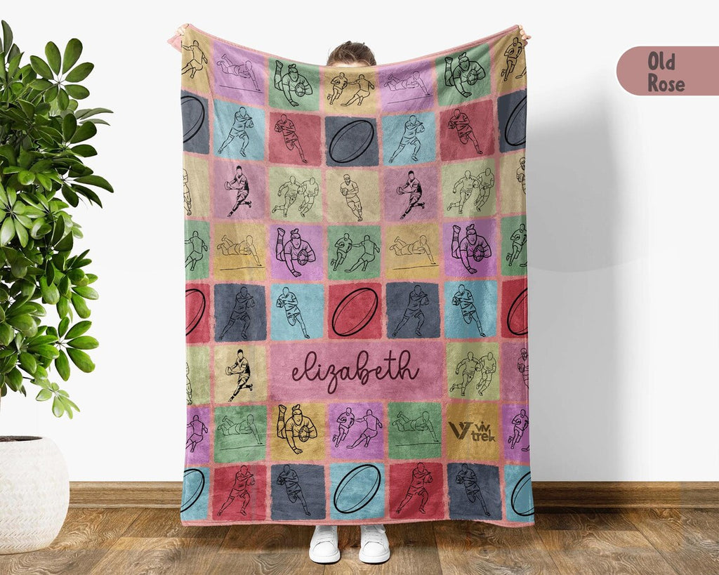 Custom Name Rugby Blanket - Personalized Rugby Lover Gift - Cozy Throw for Rugby Players - Rugby Team Decor Fan Blanket
