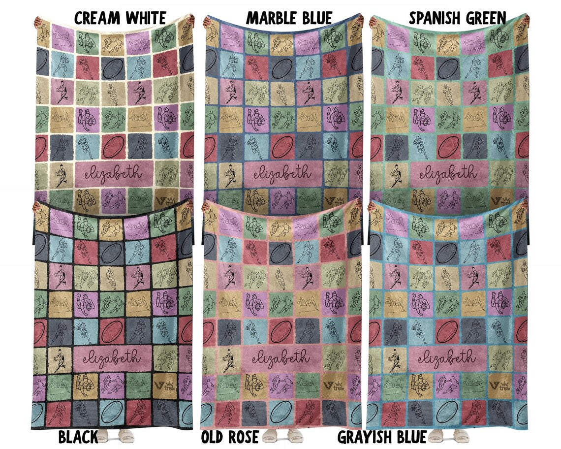 Custom Name Rugby Blanket - Personalized Rugby Lover Gift - Cozy Throw for Rugby Players - Rugby Team Decor Fan Blanket