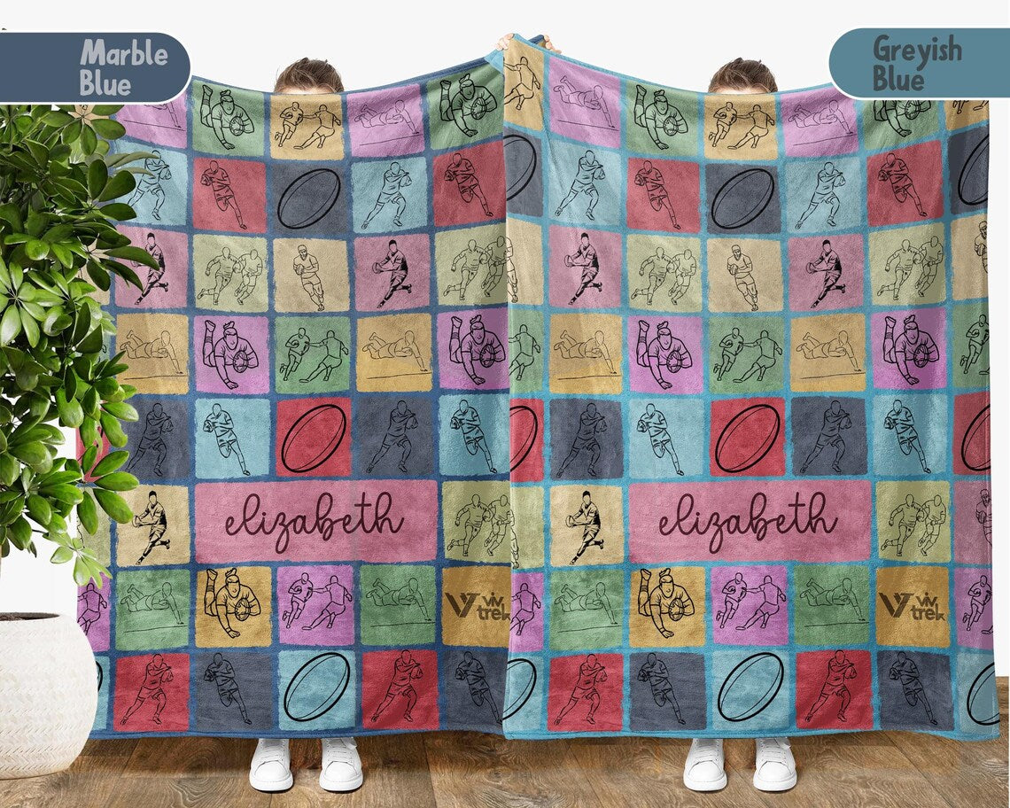 Custom Name Rugby Blanket - Personalized Rugby Lover Gift - Cozy Throw for Rugby Players - Rugby Team Decor Fan Blanket