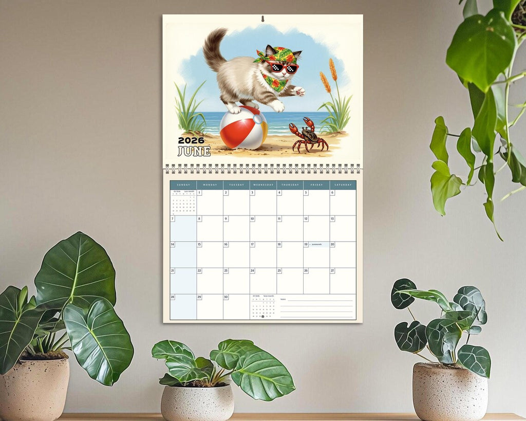 Cute Kitten 2026 Wall Calendar | Vintage Cat Planner Adorable Cat Mom Gift