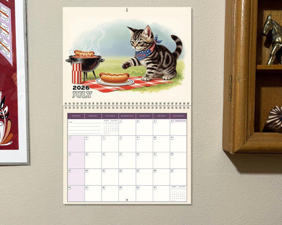 Cute Kitten 2026 Wall Calendar | Vintage Cat Planner Adorable Cat Mom Gift