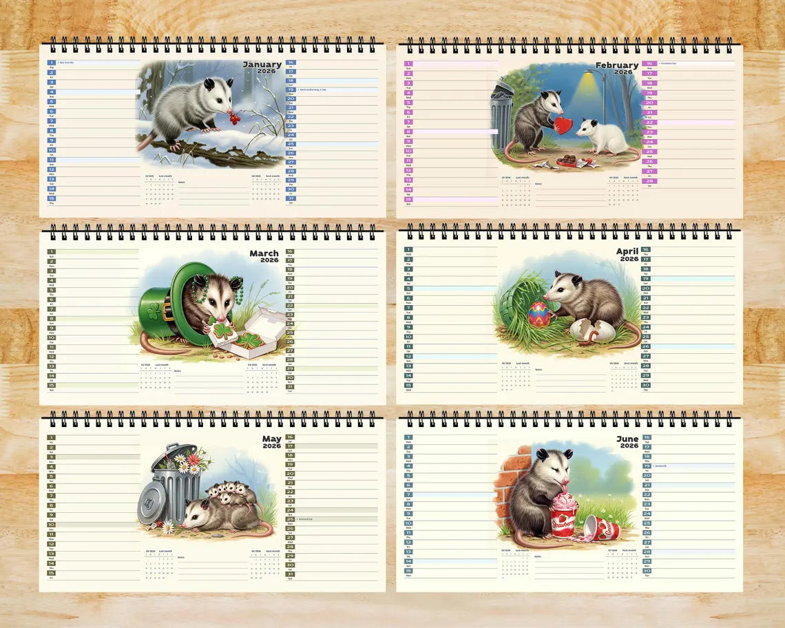 Funny Possum 2026 Desk Calendar | Trash Panda Planner Cute Animal Lover Gift