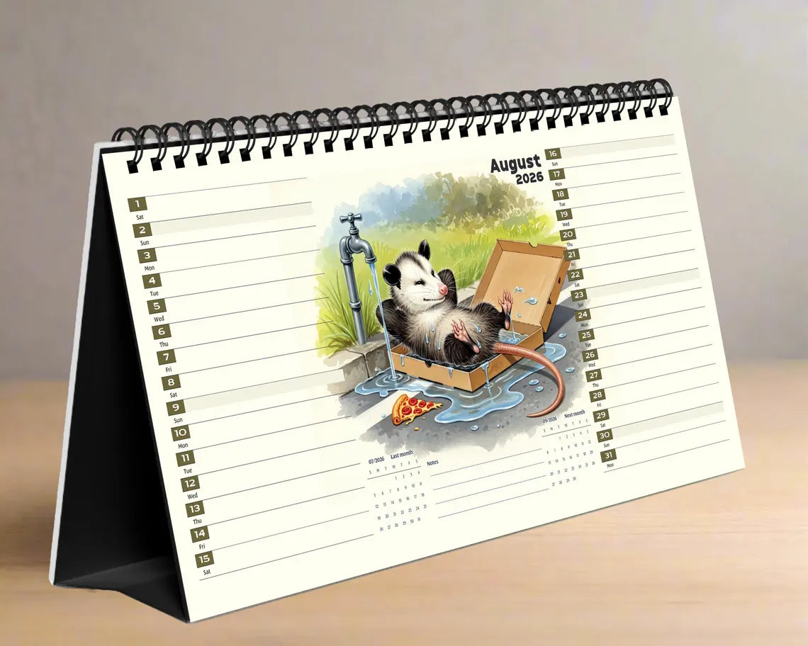 Funny Possum 2026 Desk Calendar | Trash Panda Planner Cute Animal Lover Gift