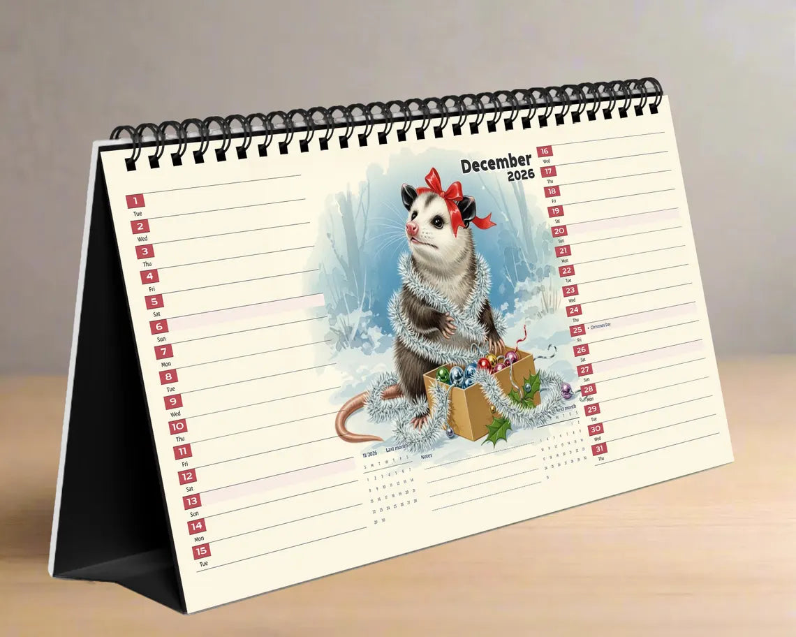 Funny Possum 2026 Desk Calendar | Trash Panda Planner Cute Animal Lover Gift