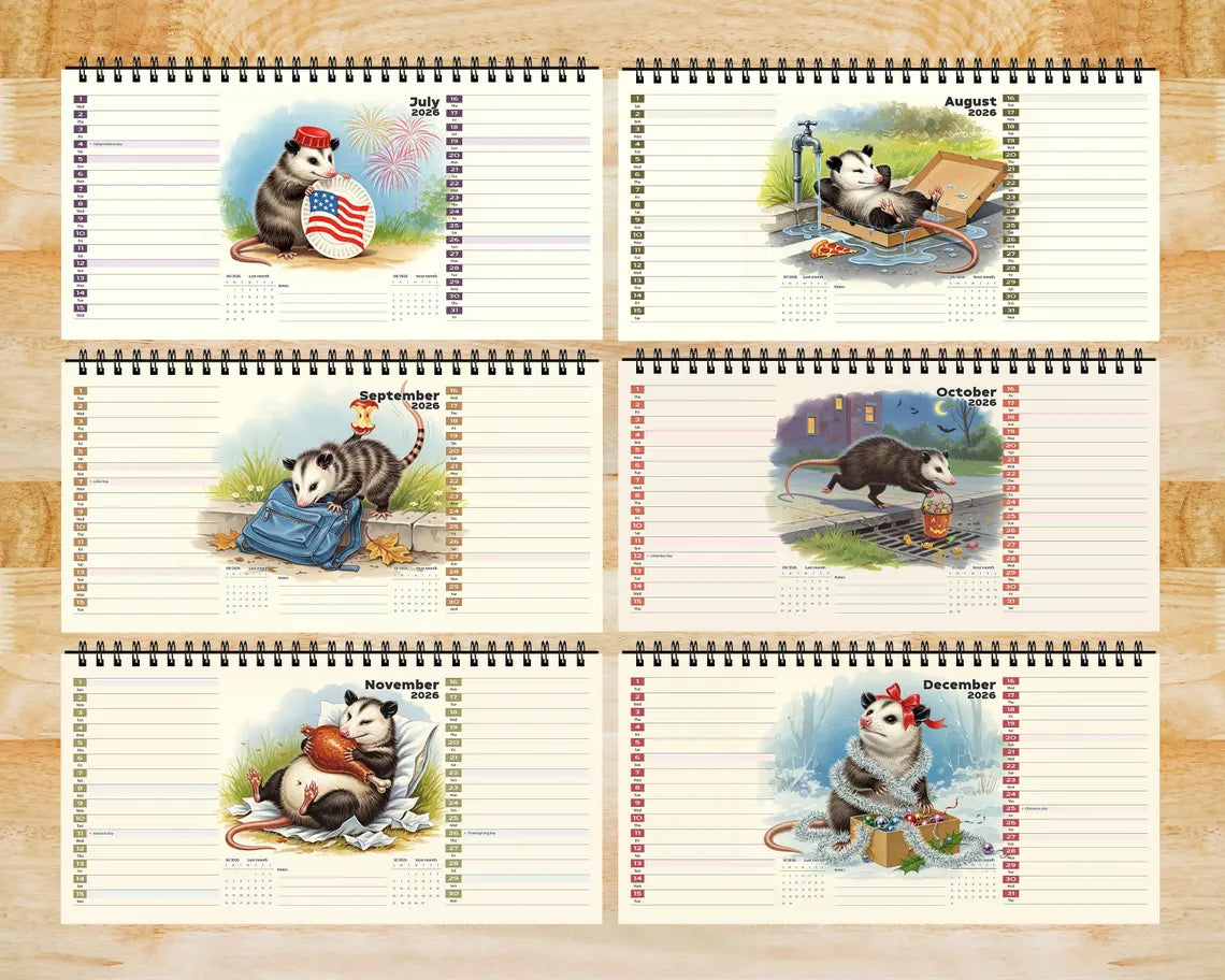 Funny Possum 2026 Desk Calendar | Trash Panda Planner Cute Animal Lover Gift