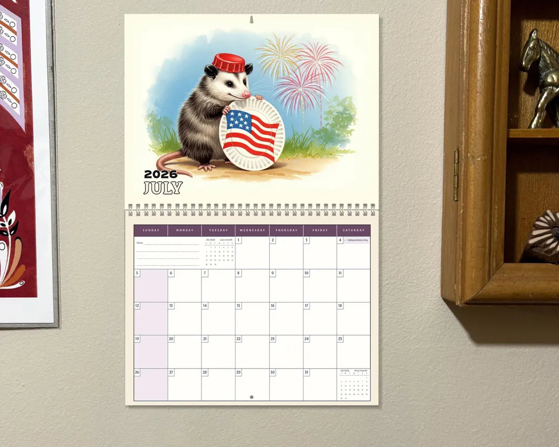 Funny Possum 2026 Wall Calendar | Trash Panda Monthly Planner Cute Gift Idea