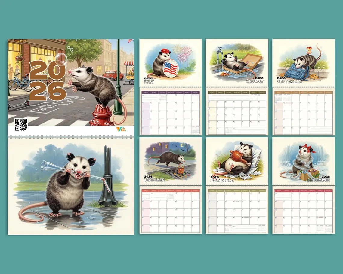 Funny Possum 2026 Wall Calendar | Trash Panda Monthly Planner Cute Gift Idea